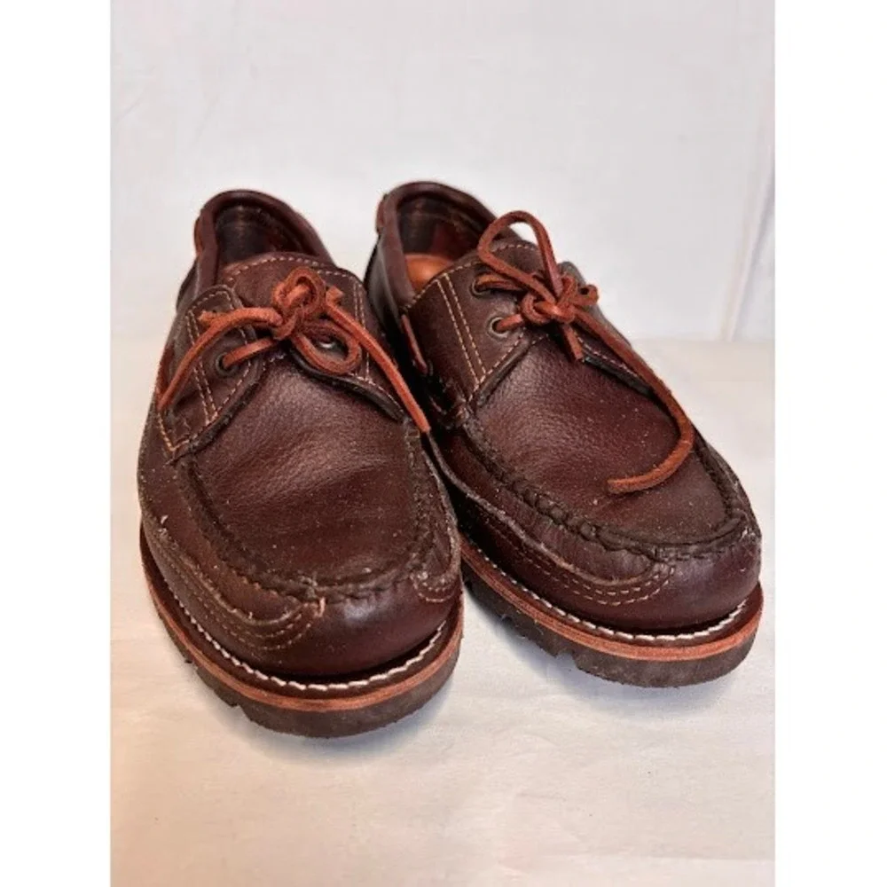 G.H. Bass Camp Moc Brown Leather Boat Shoes Vibram Gumlite Mens 9.5 EE